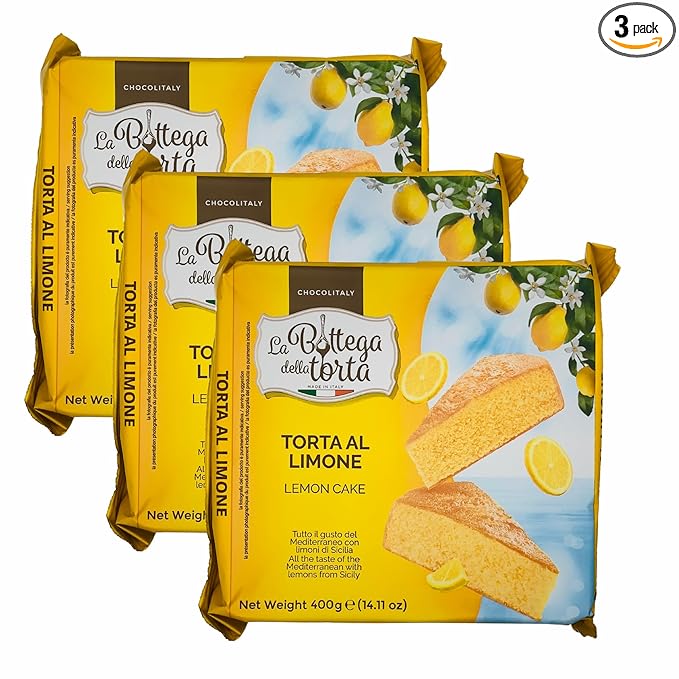 Chocolitaly Lemon Cake | 400g Each | 3 Pack | Made in Italy | Torta al Limone | Mediterranean Recipe with Sicilian Lemons | Soft Sponge Dessert | Shelf-Stable & Ready to Serve