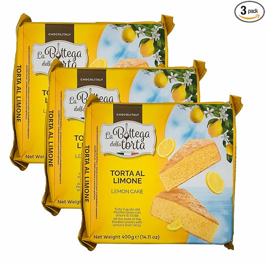 Chocolitaly Lemon Cake | 400g Each | 3 Pack | Made in Italy | Torta al Limone | Mediterranean Recipe with Sicilian Lemons | Soft Sponge Dessert | Shelf-Stable & Ready to Serve