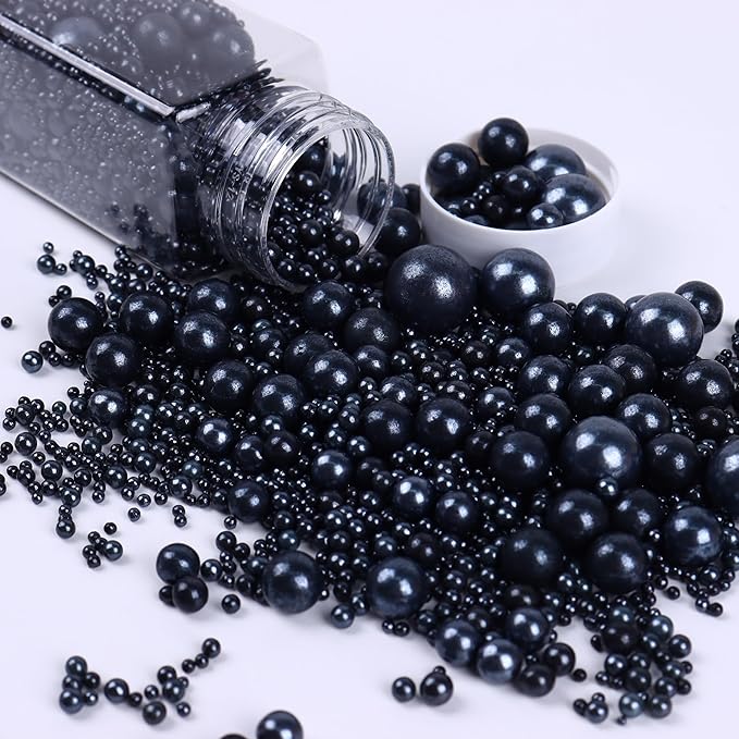 Black Sprinkles for Cake Decorating 3.5 Ounces, Edible Sugar Pearls Mixing Sizes for Cupcake Topper, Cookies, Ice Cream Toppings Cake Decorations for Party Celebrations