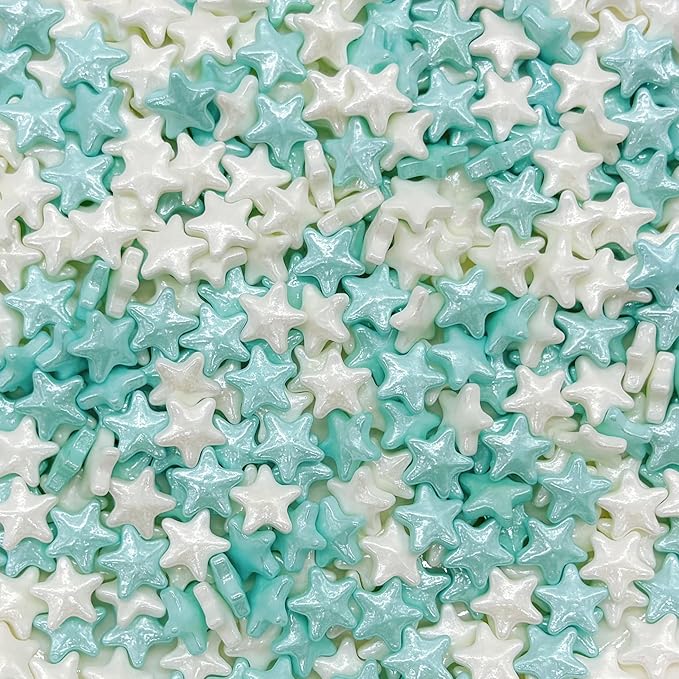 10mm Blue & White Sprinkles Edible Stars Cake Decorating Stars Cake Decorations Cupcake Toppers Cookie Decorating Perfect for Cakes,Cupcakes,Desserts Toppings 3OZ