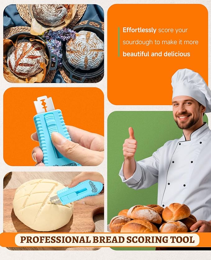 Extractable & Magnetic Bread lame Dough Scoring Tool, Professional Sourdough Bread Baking Supplies & Bread Knife for Sourdough - Scoring Patterns Booklet & 5 Razor Blades
