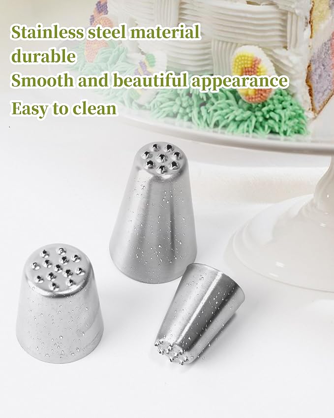 3pcs Grass Icing Nozzles Set,Cake Decorating Tips Piping Nozzles, Stainless Steel Pastry DIY Baking Tools