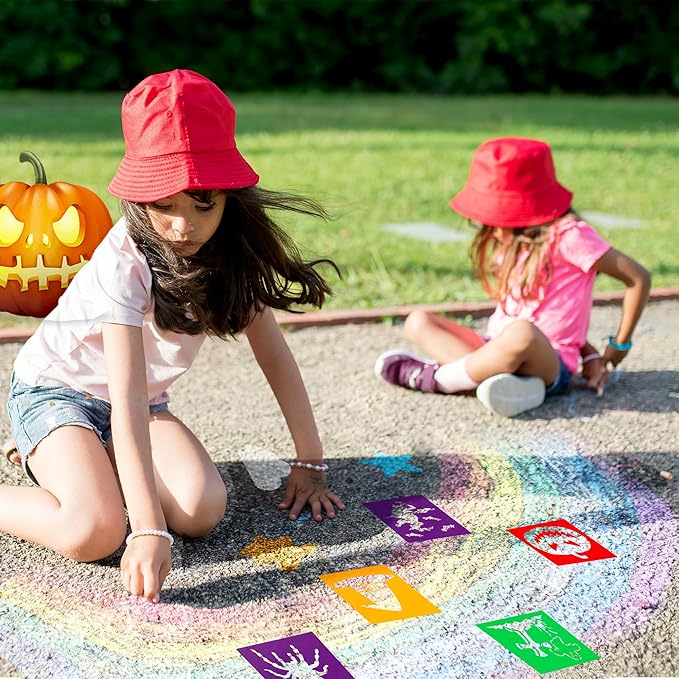 24 Pieces Stencils,Large Drawing Stencils Chalk Template,8 Inches Washable Shape Template Kit for Crafts,Painting Drawing (Halloween, 8 inch)