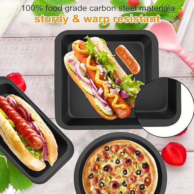 5-Piece Kitchen Non-Stick Baking Pan Set, Including Round/Square Cake Pan, Muffin Pan, Bread Pan, Baking Pan, and Baking Sheet, Durable and Scratch-Resistant Baking Set, Black
