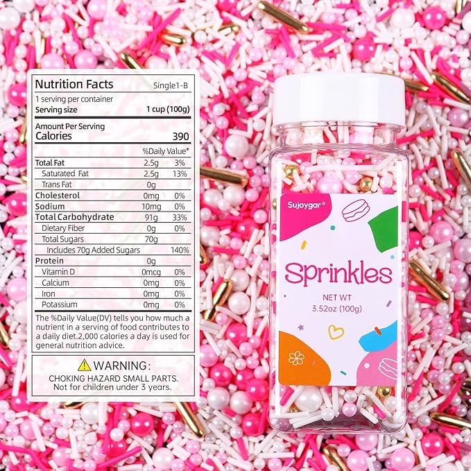 Pink Sprinkles for Cake Decorating, 3.52oz Pearl Sprinkles for Ice Cream Cupcakes Toppings Baking Cookies, Pink Gold Sprinkle for Valentines Weddings Princess Shower Bridal Party