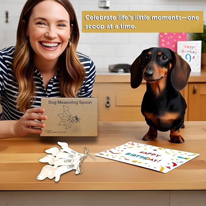 Dachshund Measuring Spoons Set - Unique Dog Measuring Spoons Ceramic Dachshund Decor - Weiner Dog Gifts for Women - Cute Kitchen Accessories Baking Gifts - Fun Daschund Measure Spoon Items (Set of 5)
