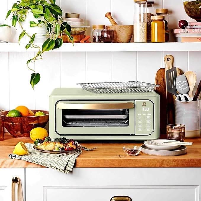 Beautiful Infrared Air Fryer Toaster Oven Combo - 10-in-1 Countertop Convection Oven with Air Fry, Bake, Pizza, Toast & Dehydrate Functions - 1800W Stainless Steel Kitchen Appliance (Sage Green)