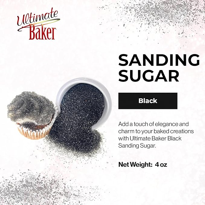 Ultimate Baker - Sanding Sugar, Black - Vibrant, Naturally Colored Baking & Decorating Sugar, Perfect for Sprinkling on Cakes, Desserts & Confections, Medium Crystal - 4oz