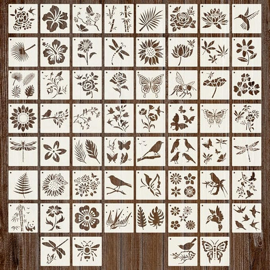 60Pcs Stencils for Painting, 3 Inch Reusable Small Stencil Flower Plant Animal DIY Craft for Rock, Walls, Canvas, Drawing, Art Scrapbook Home Decor.
