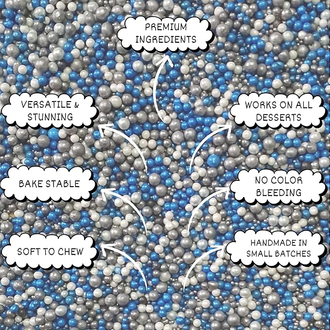 Confect Blue Silver White Edible Sugar Pearls Sprinkles – Decorative Candy Pearls for Cakes, Cupcakes & Desserts – Love Disco Ball Mix | Vegan, Gluten-Free, Nut-Free, Soy-Free, Dairy-Free, Palm Oil-Free- 4.2 Oz