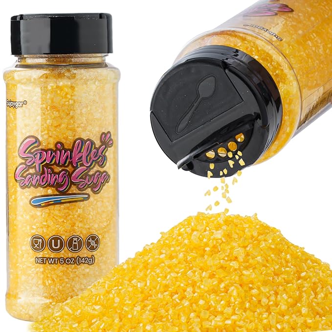 Sujoygar Yellow Saning Sugar Sprinkles, 5oz Edible Yellow Sugar Crystals for Cocktails, Cake Sprinkles for Chocolate Ice Cream Toppings Cupcake Decoration Wedding Party Cookies Baking Dessert Food Supplies