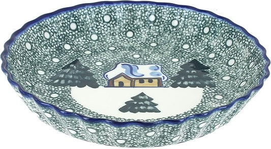 Blue Rose Polish Pottery - Green Winter Forest Pie Plate - Green - 10.5" Diameter - Ceramic Baking Dish, For Pies, Quiches & Desserts