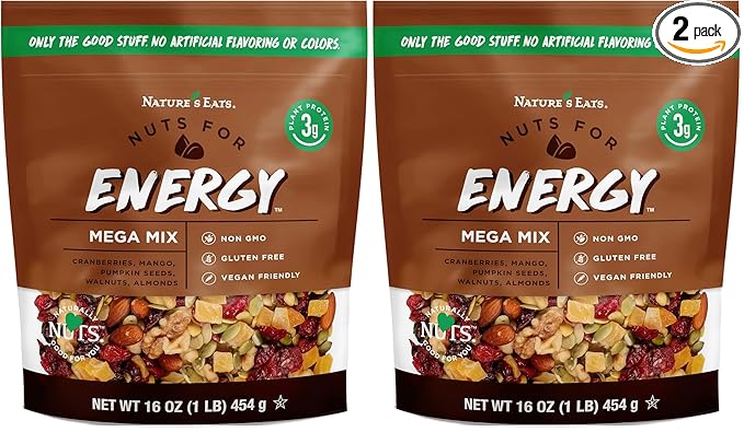 Nature's Eats Nuts for Energy Mega Trail Mix, Oz Assorted 16 Ounce (Pack of 2)