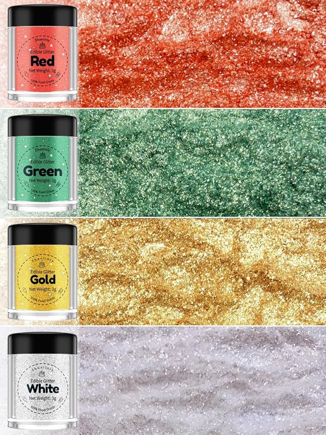 Edible Glitter for Drinks Cakes Decoration Chrismas Set - Food Grade Shimmer Luster Glitter Dust Edible Glimmer Powder for Strawberries, Sprinkle on Sparkle, Chocolate, Cookie, Cupcake, Cocktail, Vegan
