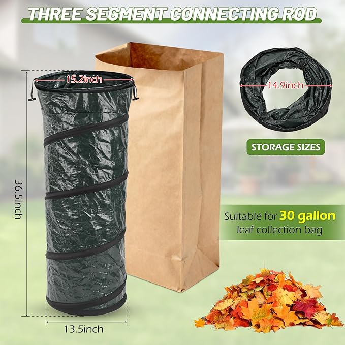 2Pcs Reusable Lawn Bag Funnel Holder, Heavy Duty PP Yard Leaf/Waste Bag, Stabilizer for 30 Gallon Paper Bags, Fits Patio, Lawn and Garden, Composting (green) (2)