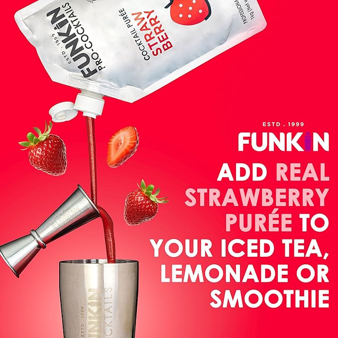 Funkin Fruit Puree | Real Fruit, Simple Ingredient, Natural Mixer for Cocktails, Drinks, Smoothies | Vegan, Non-GMO, Gluten-Free (2.2 lbs) (Strawberry)