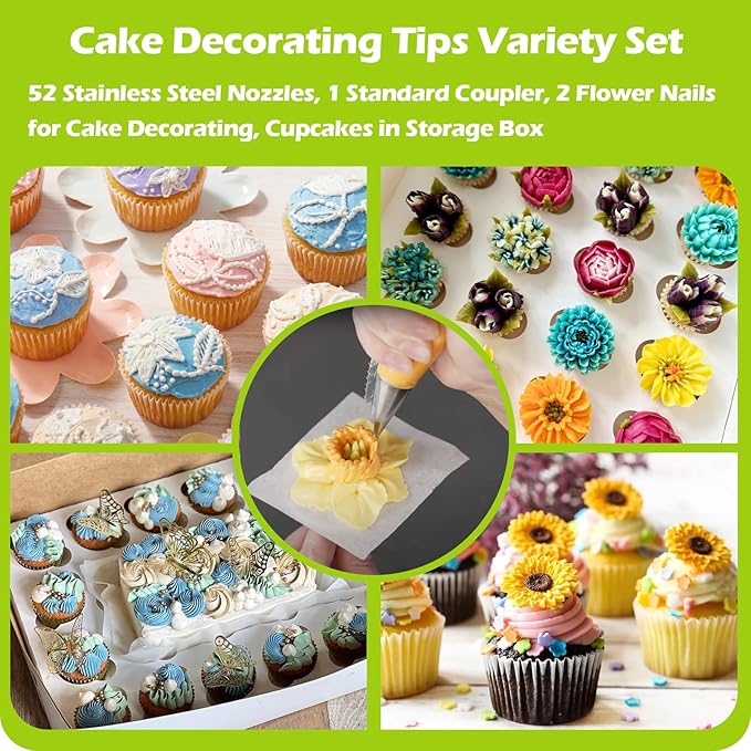 Suuker Piping Tips Set, 55 Pieces Cake Decorating Supplies Kits with 4 Large Icing Tips, 48 Standard Frosting Tips for Cake Decorating, Cupcakes with Storage Box