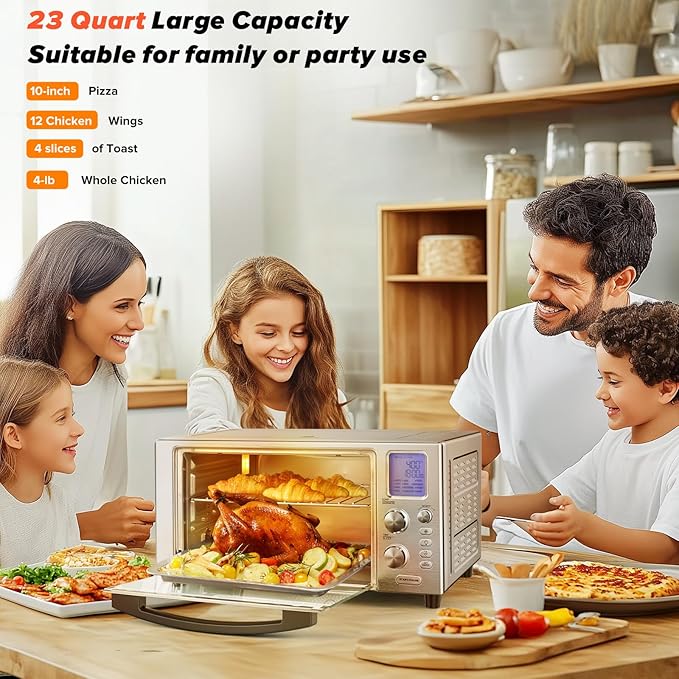 Secura Air Fryer Toaster Smart Oven Combo, 23 Quarts XL Capacity Convection Oven Countertop, Fits 10 inch Pizza, 12 Pre-Set Cooking Functions with Adjustable Temperature