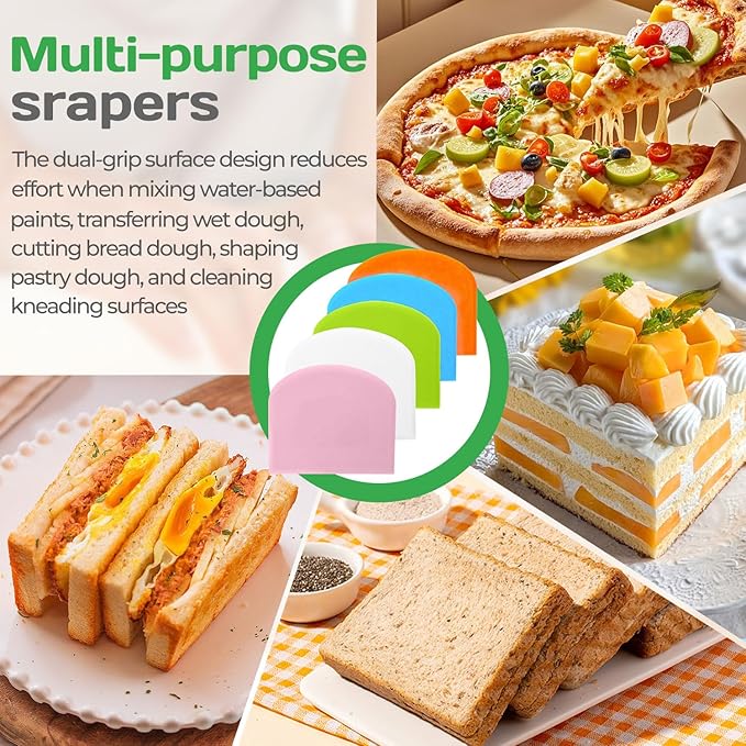 4 Pcs Dough Scraper Bench Scraper 4.65x3.66" Plastic Flexible Bowl Scraper Sharp-Edged Multi-Angle Cake Scraper Non-Slip Baking Tool Decorating Tool Shaping Tool (4Pcs Two white+ Two green)