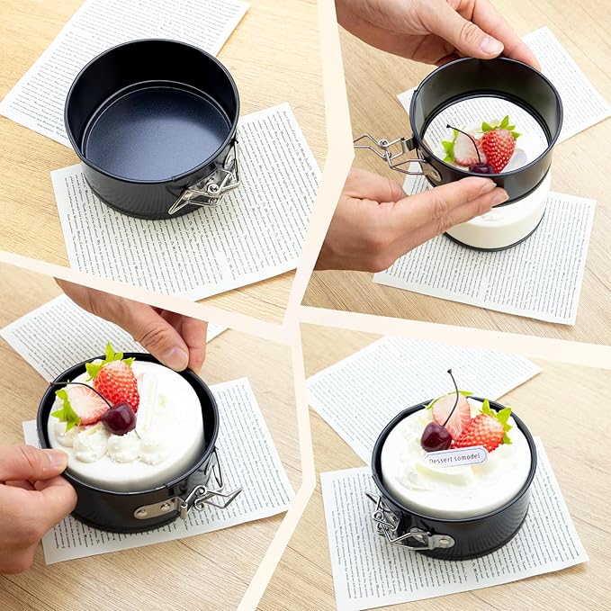 8 Pcs 4 Inch Springform Pan Mini Springform Small Leakproof Round Cake Cheesecake with Removable Bottom Nonstick Baking Cake Mold for Cheesecake Pizza