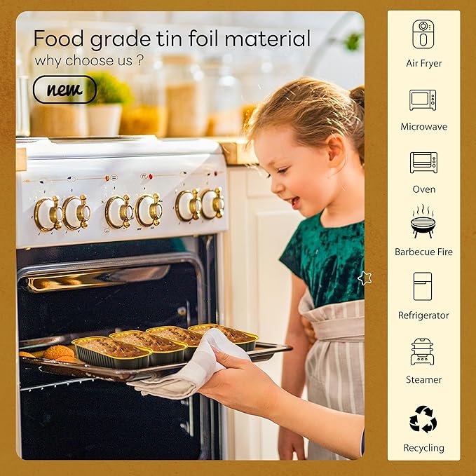Mini Loaf Pans with Lids and Spoons Rectangular Aluminum Foil Baking Pans Mini Cheesecake Containers 6.8 Oz(120 Pack, Black Gold)