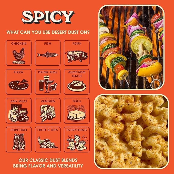 Desert Dust Spicy – All-Purpose Chiltepin Pepper Seasoning with Organic Date Sugar | Bold Medium-Hot Heat for Steak, Chicken, Seafood, Vegetables & More | Low-Glycemic, Gluten-Free | 5oz