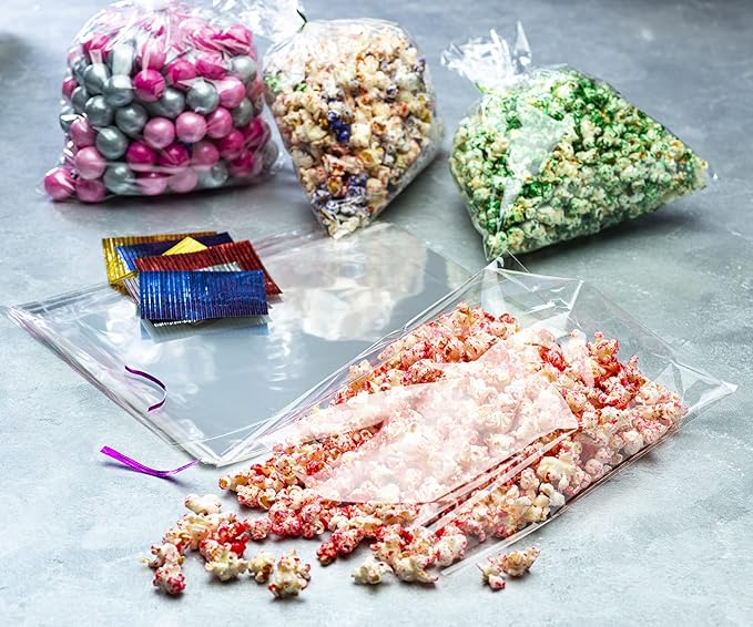 Prestee 200-Pack Clear Plastic Cellophane Gift Bags [9x12] with 4" Twist Ties - Perfect for Candy, Cookies, & Treats (Pack of 200)