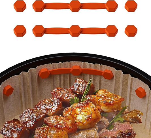Air Fryer Magnet Silicone Buckle for Holding Down Air Fryer Parchment Paper, Lock Disposable Liners Safely & Prevent Paper to Burn,Orange,2 Set