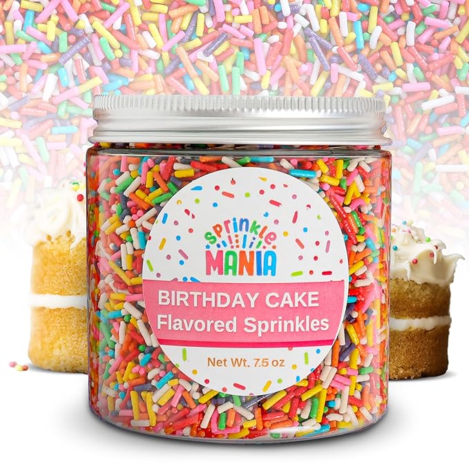 Flavored Birthday Cake Sprinkles for Ice Cream, Drinks & Cupcakes - Our Edible Birthday Sprinkles Taste Just Like the Real Thing! Our Flavored Jimmies Are Gluten Free & Use Real Cane Sugar (7.5oz)