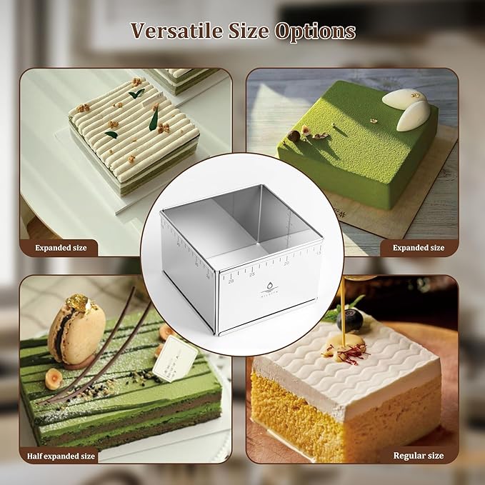 Adjustable Rectangle Mousse Cake Ring Mold - Extendable Stainless Steel Square Shaped Cake Cutter, Bakeware for Customized Baking - Heavy Duty Baking Accessories - 5.9 * 5.9 * 4IN
