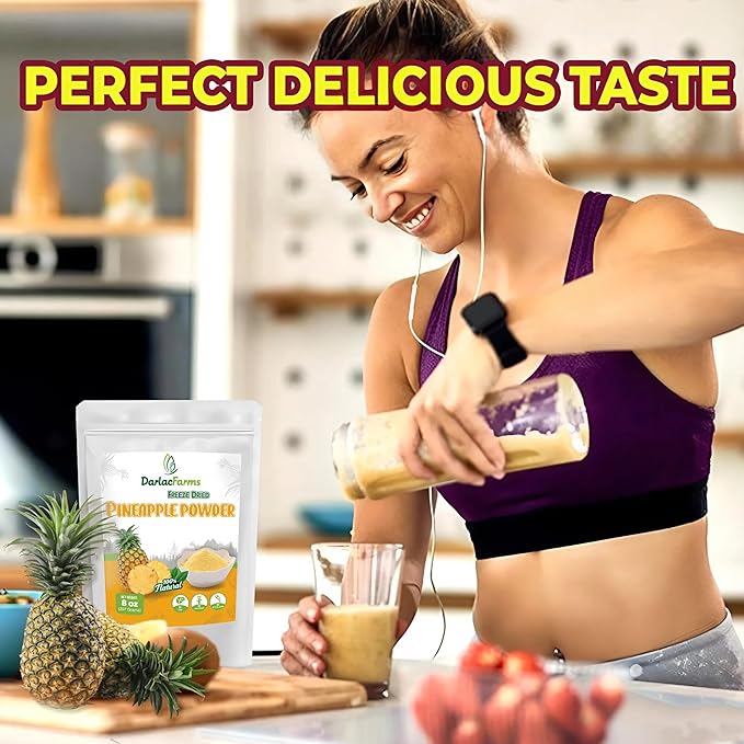 DARLAC FARMS Freeze Dried Pineapple Powder 8Oz, Natural ingredients, Nutrient-rich, Vegan, No Add Sugar, Preservative-free, Convenient zip-lock Pouch, Perfect for Drinks, Smoothies, Baking