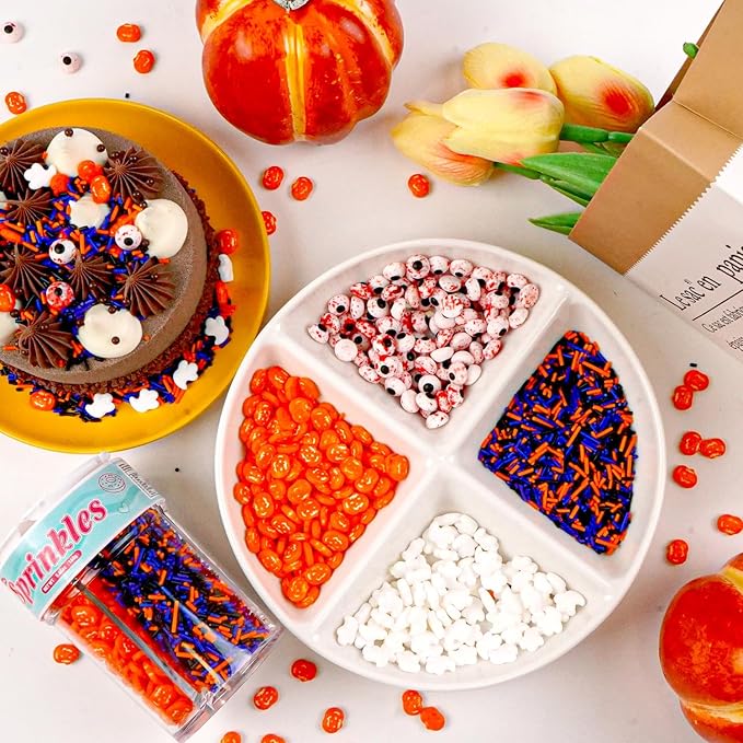 Halloween Sprinkles for Cake Decorating, Edible Candy Eyeballs, Pumpkin Sugar Sprinkles Mix, 160g/5.64oz, Perfect for Cake Decoration, Cupcake Decorations Cookies Toppings