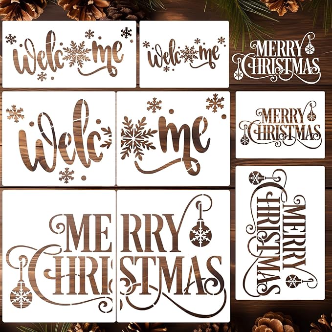 Christmas Stencils for Crafts Reusable Merry Christmas Stencil Xmas Holiday Stencils for Painting on Wood Doormats Fabrics