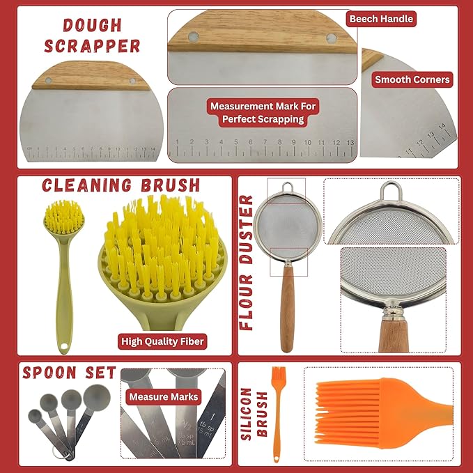 36 PCS Sourdough Starter Kit, Sour Dough Starter Kits, Bread Making Kit, Sourdough Bread Baking Supplies, Bread Proofing Baskets with Starter Jar, Gifts for Bakers Women Wife Mom