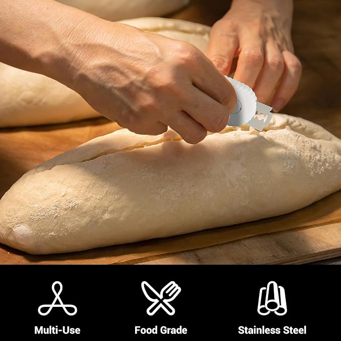 UFO Non-Slip Bread Lame - Professional Dough Scoring Tool with 5 Razor Blades,Sourdough Scorer Kit for Artisan Bread Baking,Including User Manual (Ripple White)