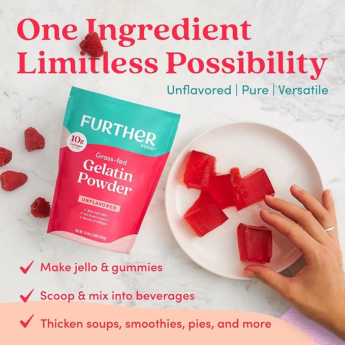 Further Food Premium Gelatin Powder – Unflavored, Grass-Fed & Pasture-Raised Beef Hide, Non-GMO, Sugar-Free, Keto & Paleo Friendly, 31.74 oz