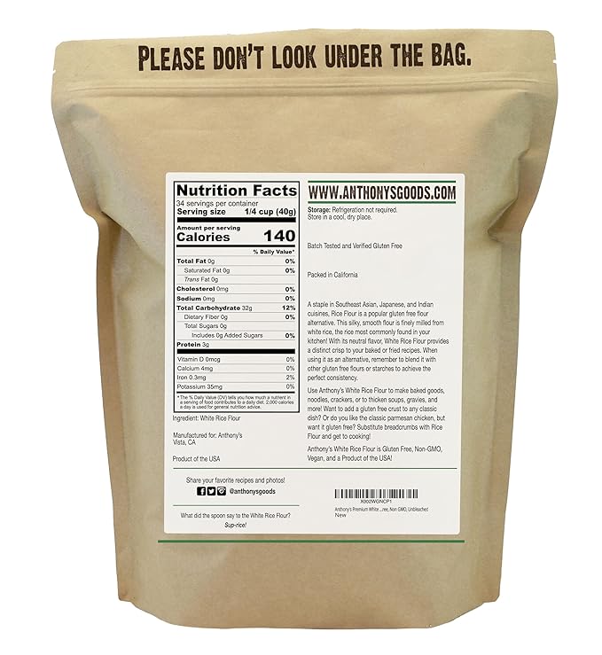 Anthony's Premium White Rice Flour, 3 lb, Gluten Free, Non GMO