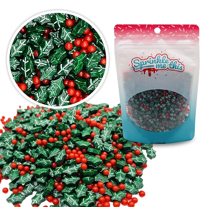 Christmas Sprinkles - Holiday Sprinkles For Baking And Decorating - A Variety Of Bulk Sprinkles Sure To Fit Every Baking Need For The Holidays - 4 Ounce Variety (Dextrose Holly Berry Blend)