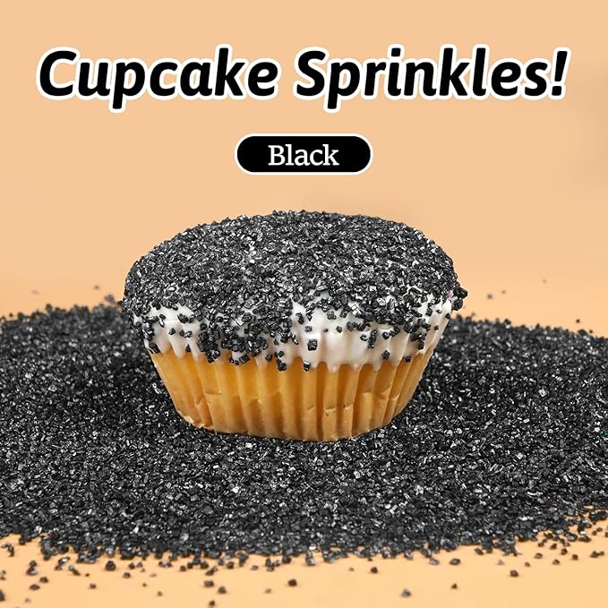 Edible Black Sprinkles, Sanding Sugar Rim Crystals, 150g, Black Sugar Sprinkles for Cake Decorating, Cocktail, Cookie, Cupcake Toppers Decoration, Halloween Christmas Supplies