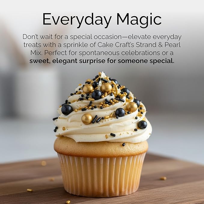 Cake Craft Gold & Black Sprinkles Mix – 3-Pack (100g Each) | Sugar Strands & Sugar Pearls | Luxurious Mixed Sprinkles for Cakes, Cupcakes, Cookies & More