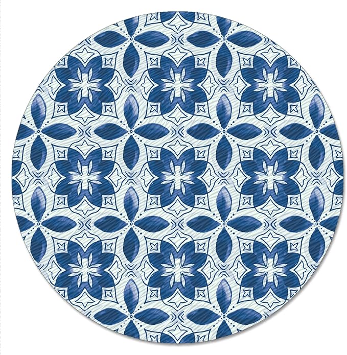 CounterArt Blue Pattern 4mm Tempered Glass Lazy Susan Turntable 13" Diameter Condiment Caddy Cake Plate Pizza Server