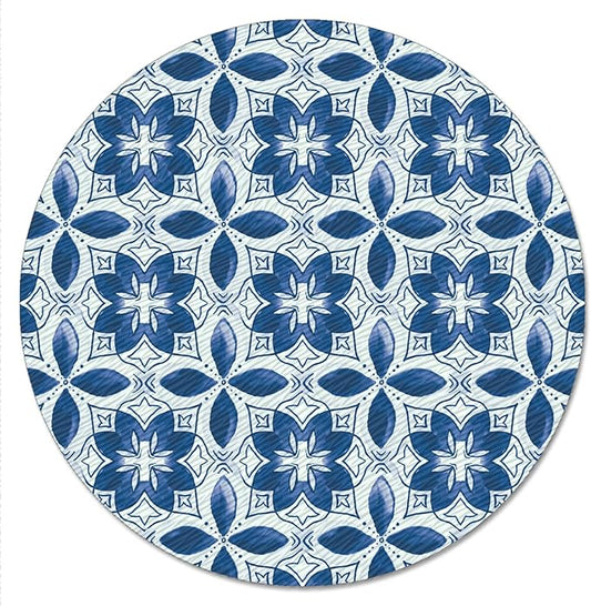 CounterArt Blue Pattern 4mm Tempered Glass Lazy Susan Turntable 13" Diameter Condiment Caddy Cake Plate Pizza Server