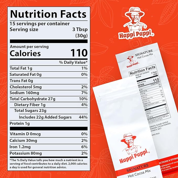 Happi Pappi - Signature Hot Cocoa Mix, Milk-Based Rich Smooth and Creamy Cocoa Powder for Instant Drinks & Baking, Indulgent Chocolate Treats for Cozy Nights - 16 oz Bag