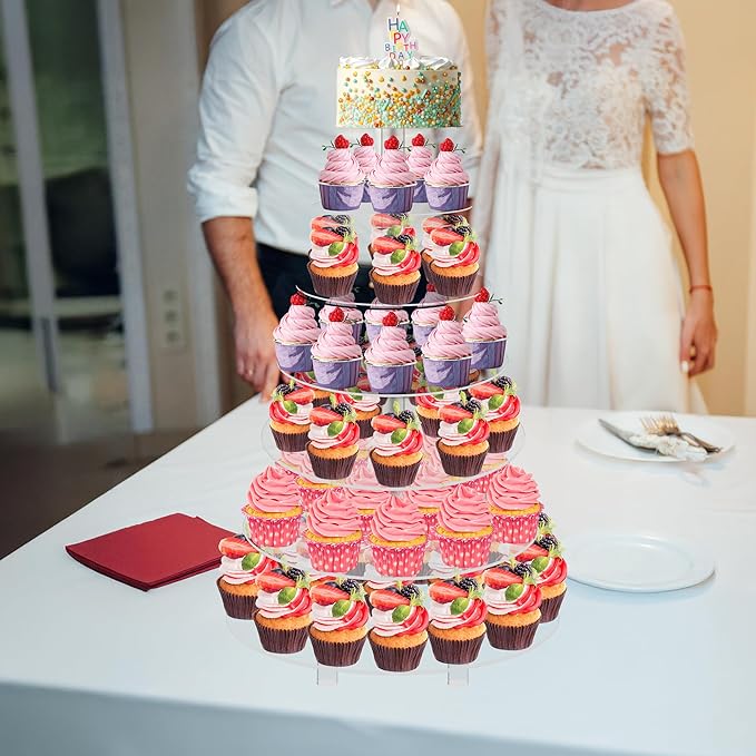 Jusalpha 7 Tier Round Acrylic Glass Cupcake Stand-cake stand-dessert stand, cupcake Tower 7 Tier With Base (7RF-S)