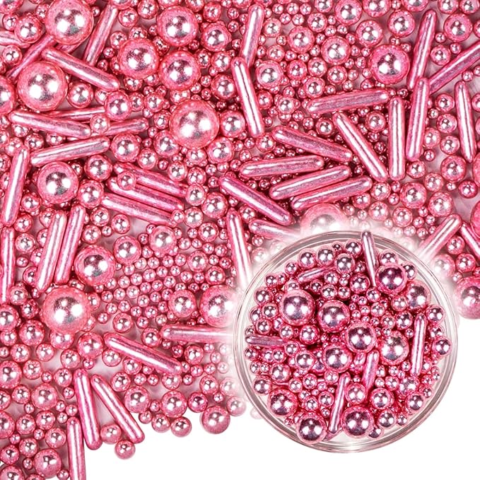 Edible Rose Gold Pearl Rods Sprinkles, 130g/4.58oz, Mix Size, Rose Gold Pearl Sprinkles for Cupcake Decorating, Cupcake Toppers, Cake Decorations, Wedding Party Valentines Supplies