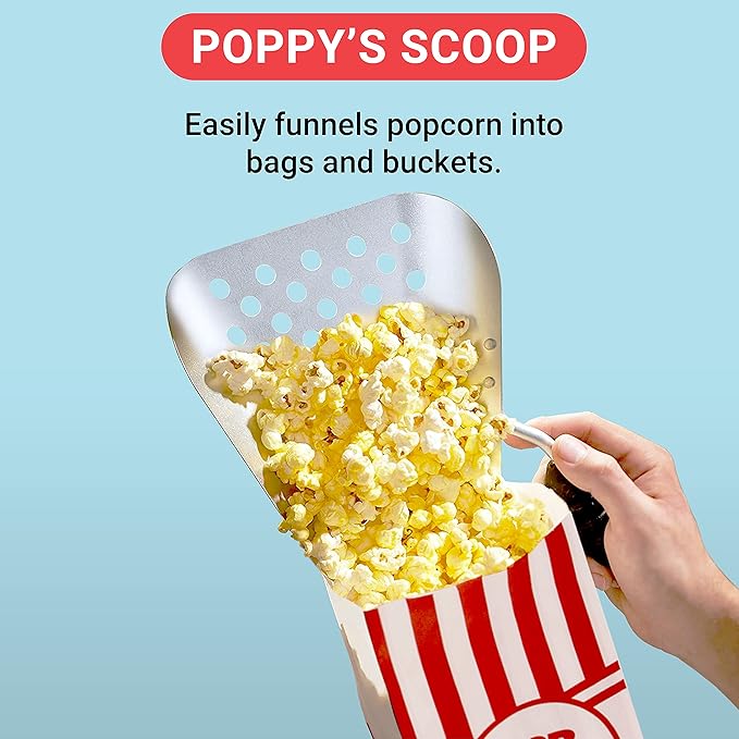 Poppy's Large Aluminum Popcorn Scoop - Kernel Sifting Speed Scoop for Commercial and Home Use