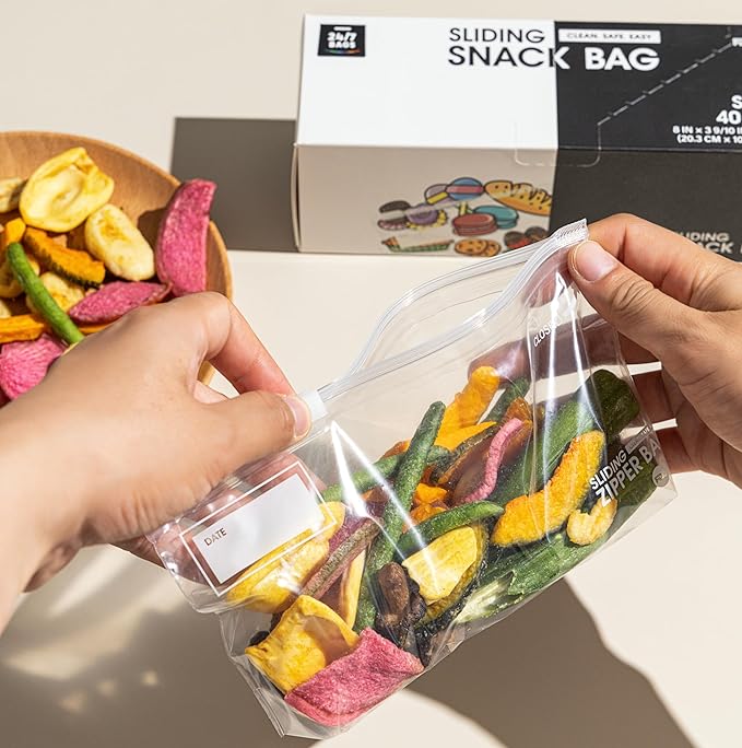 Snack Slider Storage Bags- 80 Count, Featuring Expandable Bottom, Zero BPA, Microwave-Safe(2 boxes of 40)