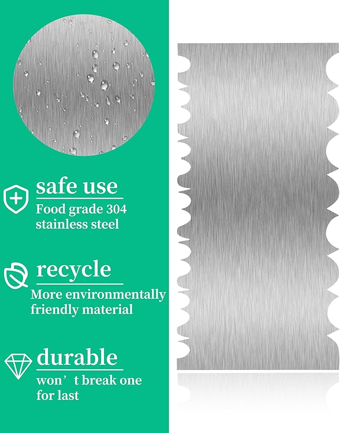 Cake Scraper Smoother Cake Decorating Supplies Kit 8.6 Inch Metal Bench Scraper for Baking Buttercream Smoother Stainless Steel Frosting Cake Comb Edge Side Jagged Comb for Cream Cake-3