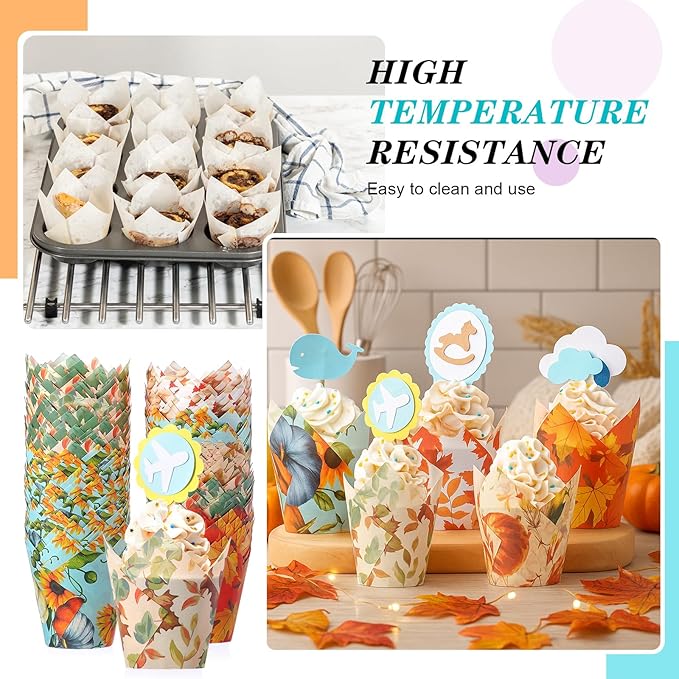 500 Counts Thanksgiving Tulip Cupcake Liners Birthday Party Muffin Cupcake Baking Liners Grease Proof Cake Liner Holders for Fall Christmas Halloween Birthday Party(Maple)