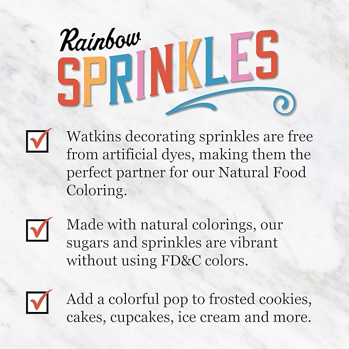 Watkins Rainbow Decorating Sprinkles, No Artificial Dyes, Perfect for Ice Cream and More, 9.3oz